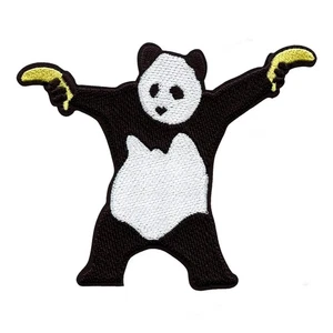 Banksy Panda Wielding Banana Guns Embroidered Iron On Patch - Picture 1 of 2