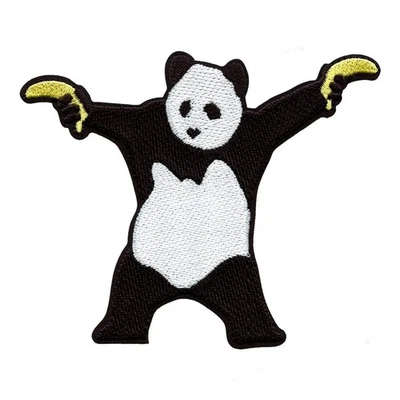 Banksy Panda Wielding Banana Guns Embroidered Iron On Patch - Image 1 of 2