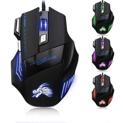 USB Wired Gaming Mouse 7 Button Ergonomic Optical 5500 DPI Backlit - Image 1 of 4