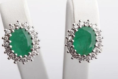 3,82ct Smaragd Ohrringe Ohrstecker Brillanten Diamant 585 14k Weißgold   - Bild 1 von 4