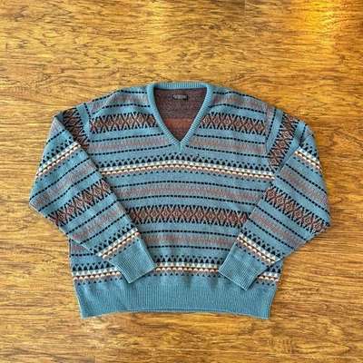 Suéter Vintage Fair Isle Azul Marrón Naranja Cuello en V XL Foto 1 de 4