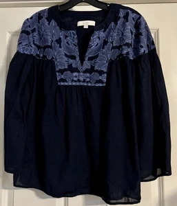 LOFT Boho Blumen bestickt Relaxed Fit Gr. M Baumwolle 3/4 Arm Bauernbluse - Bild 1 von 9