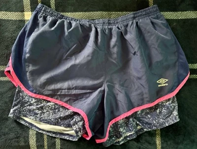 Pantalones Cortos de Correr Umbro Para Mujer Control de Movimiento Talla Grande Azul/Rosa Compresión Foto 1 de 4