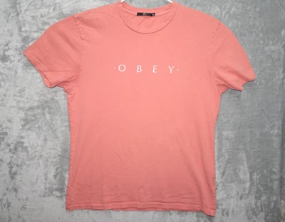 Obey T-Shirt Coral Pink Basic Logo Graphic Tee 100% Cotton Size L Made in Mexico - Image 1 of 4