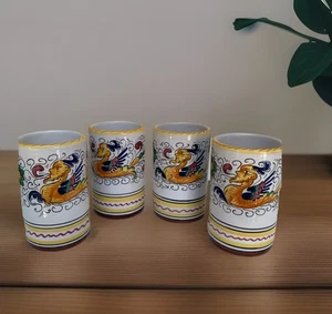 Deruta Italy Dipinto A Mano Raffaellesco Dragon Hand Painted Cups 6 Oz Set Of 4 - Picture 1 of 7