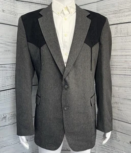VTG Circle S 2 Piece Cowboy Western Rockabilly Suit 48L 36x31 USA Made Charcoal - Picture 1 of 24