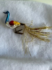 Vintage Mercury Glass Bird, Clip On Bird Tinsel Tail Christmas Ornament Blue - Picture 1 of 5