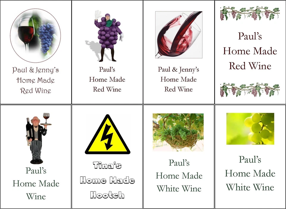 LARGE PERSONALISED HOMEMADE WINE BOTTLE LABELS 8 Per Sheet