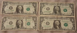 Four $1 5-of-a-kind serial nos. 44444 00000 66666 22222 - Picture 1 of 1