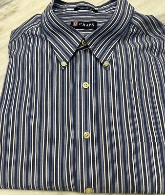 Camisa de vestir CHAPS sin arrugas, talla XL (17-17,5-34/35), rayas azules, algodón/poliéster Foto 1 de 3