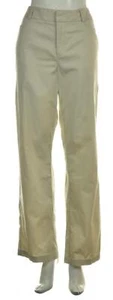 Izod Womens Pants Size 16 Khaki Beige Solid Wide Leg Chino Slacks Cotton - Picture 1 of 5