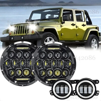 Combo de faros antiniebla 130W 7" LED Hi/Lo para Jeep Wrangler 1997-2017 TJ LJ JK Foto 1 de 4