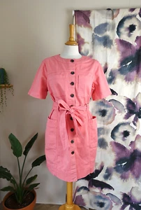 BNWT BODEN Coral pink Cotton button through denim dress size 16 P - Picture 1 of 11