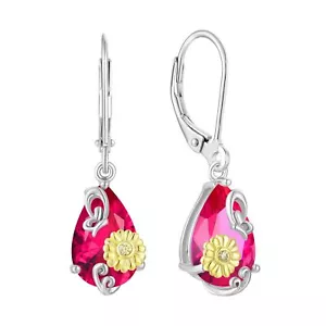 Butterfly Sunflower CZ Earrings 925 Sterling Silver Dangle Drop Leverback Ear... - Picture 1 of 6