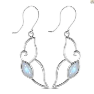 EARRINGS Sterling Silver Butterfly Wing Earrings with Rainbow Moonstone by S&F - Picture 1 of 5