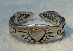925 Shube Sterling Silver Textured Love Heart Leaf Open Toe Ring Sz 2 1/2 - Picture 1 of 10