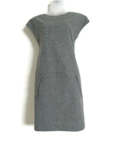 Perserico Dress Boat Neck Zip Fitted Fleece Cap Sleeve Sheath Sz. 38 Gray - Picture 1 of 6