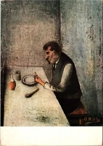 Mein Vater Ottone Rosai 1920 Mailand Italien Postkarte Künstler signiert Mann isst - Bild 1 von 2