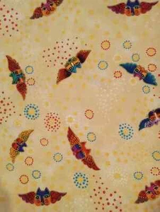 Laurel Burch Fantastic Felines Fabric Remnant 40 x 34 Beige Cat Faces Wings - Picture 1 of 1