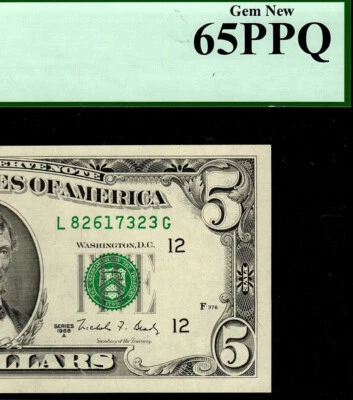 1988A $5 FEDERAL RESERVE NOTE SAN FRANCISCO FR.1980-L  PCGS 65  L82617323G - Image 1 of 4