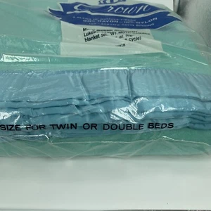 Crown Vintage Blanket Rayon Blend Satin Binding Edges TWIN Aqua Blue 72x84" - Picture 1 of 3