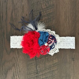 New Persnickety Red White Blue 4th Of July Independence Day Headband Lace Net - Picture 1 of 2