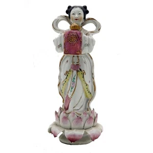 An antique Chinese porcelain Figure of girl stood on a lotus flower C.1900+ - Picture 1 of 5
