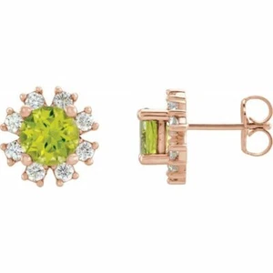 Peridot & 1/5 CTW Diamond Earrings In 14K Rose Gold - Picture 1 of 2