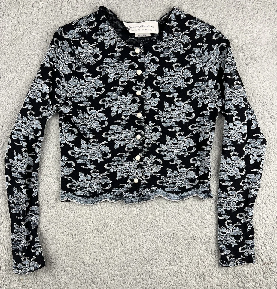 Chaqueta corta vintage Giorgio Fiorlini para mujer XS encaje elástico transparente EE. UU. Y2K 90s Foto 1 de 4