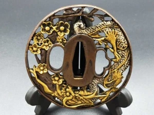Tradizione giapponese TSUBA Katana guardia spada ciliegio fiori drago dal Giappone - Foto 1 di 6