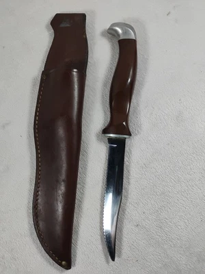 Vintage Cutco 1069 Serrated Fixed Blade Hunting Knife With Brown Leather Sheath - Image 1 of 4