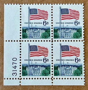 Scott #1338, Flag and White House, 1968 US 6¢ Block of 4 , MNH/OG, VF/X - Picture 1 of 2