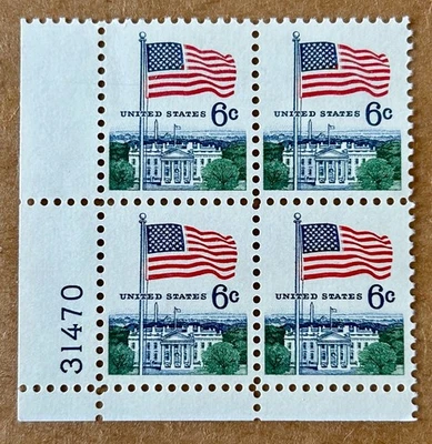 Scott #1338, Flag and White House, 1968 US 6¢ Block of 4 , MNH/OG, VF/X - Image 1 of 2