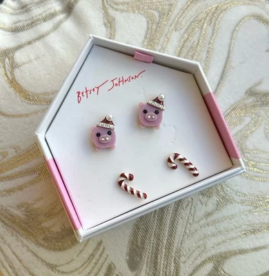 ¡Nuevo! Betsey Johnson Santa Cerdito Bastón de Caramelo Juego de Pendientes Vacaciones de Navidad Foto 1 de 3