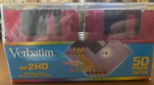 Verbatim DataLife Colors MF2HD 3.5" 1.44 MB Floppy Discs 50 Pack New In Box - Photo 1/3