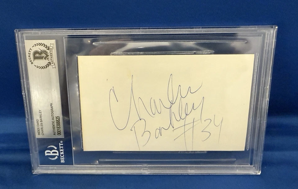 CHARLES BARKLEY AUTOGRAPHED SIGNED 3x5 INDEX CARD 76ERS SUNS ROCKETS BECKETT - Image 1 of 1