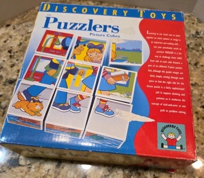 Discovery Toys Puzzlers Picture Cubes Puzzle 2000 COMPLETO Vintage Preescolar  Foto 1 de 4