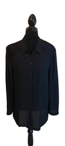 Chicos chiffon black blouse w/ Floral lace accents on shoulder & back 3 or XL - Picture 1 of 5