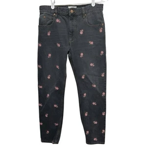 Isabel Marant Etoile Gray Jeans Embroidered Pink Flowers Women’s Size 36 - Picture 1 of 8