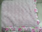A.D. SUTTON SONS baby blanket pink rosettes swirls satin green gray flowers USED