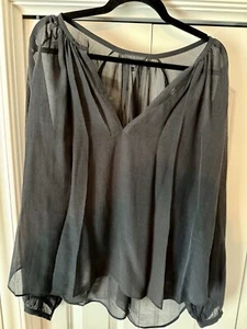 Rag & Bone Women’s Black Sheer Silk Blend Pullover Peasant Style Top! New, Large - Picture 1 of 8