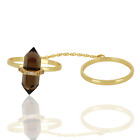 Natural Smoky Quartz Gemstone Promise Double Band Brown Ring 925 Sterling Silver