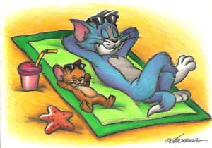 SELTEN Joan Vizcarra Original Acryl Gemälde Tom & Jerry signiertes Zertifikat - Bild 1 von 1