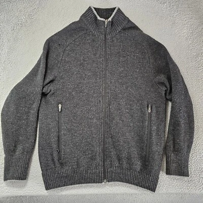 Ibex Sweater Mens Large Grey Mock Full Zip Knit Cardigan Superwash Wool *FLAWS* - Image 1 of 4