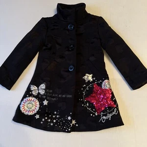 Desigual Girl Sz 3/4 Graphic Stars Overcoat Black💖 - Picture 1 of 11