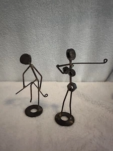 Set Of 2 Welded Metal Golfer Figurines. Golfing Couple - Picture 1 of 3