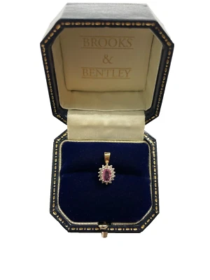 Ruby Pendant 9ct Gold Ruby & Diamond Cluster Pendant Gold Vintage Ruby Pendant - Image 1 of 4