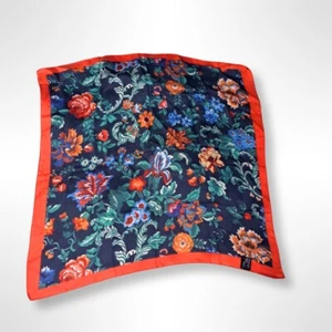 Sciarpa floreale fazzoletto Hankie Saks Fifth Ave Arancione Fiori Blu NUOVO!! - Foto 1 di 4