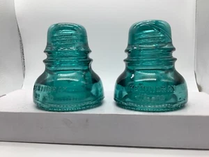 Vintage HEMINGRAY No.40 blauer Glasisolator patentiert 2. Mai 1893 2er Set - Bild 1 von 7