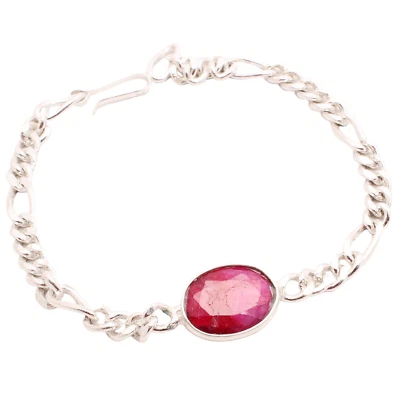 Pulsera de piedras preciosas de rubí enchapada en plata 925 hecha a mano joyería regalo 8 Gms BR-370 Foto 1 de 3